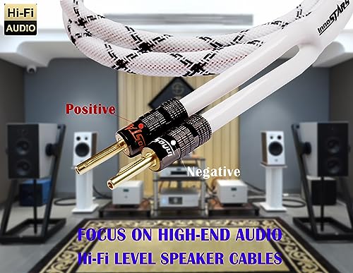 12AWG Speaker Cable (6 Feet), High Performance Heavy Duty Braided Speaker Wire with Dual Gold Plated Banana Plug, 99.99% Oxygen-Free Copper (OFC) - White, 6 Feet - color: White, size: 6 Feet / 1.83 M