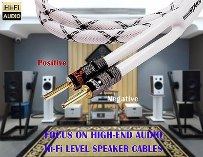 12AWG Speaker Cable (6 Feet), High Performance Heavy Duty Braided Speaker Wire with Dual Gold Plated Banana Plug, 99.99% Oxygen-Free Copper (OFC) - White, 6 Feet - color: White, size: 6 Feet / 1.83 M