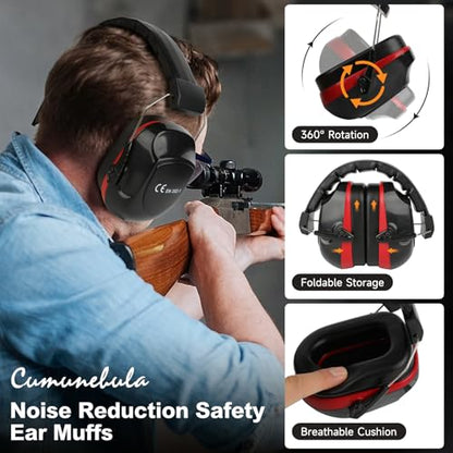 Noise Reduction Ear Protection Ear Muffs, Shooting Ear Protection, SNR 28dB Noise Cancelling Headphones for Adults Kids Autism, Hearing Protection for Shooting,Gun Range,Mowing - color: Black With Red
