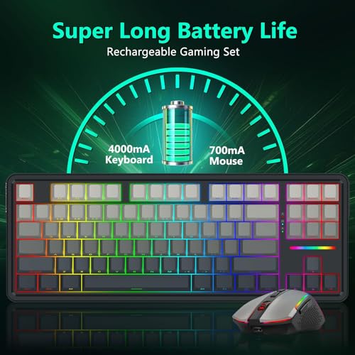 Redragon Wireless Mechanical Keyboard and Mouse Combo, RGB Backlit | Bluetooth/2.4Ghz/USB-C Wired, TKL Creamy Gaming Keyboard with Hot Swappable Linear Switches + 12800 DPI Gamer Mouse