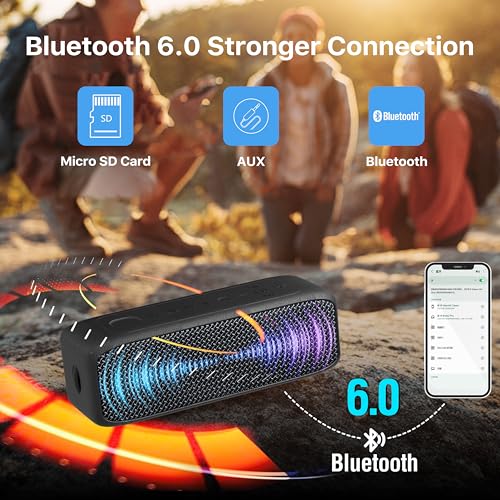 NOBIS 20W Bluetooth Speakers, IP68 Waterproof, Up to 24H Playtime | TWS Pairing, BT 6.0, EQ Mode, TF card & AUX input,Hands-Free Call with App Control for Outdoor, Travel, Home - color: Black