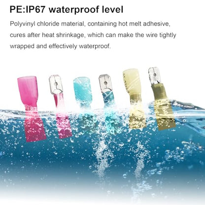 100PCS Heat Shrink Spade Connectors,22-16AWG Female Male Fully Insulated Terminals,Electrical Wire Crimp Connectors Kit - size: AWG22-16（50Pcs Female+50Pcs Male）