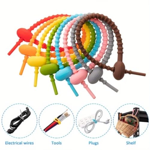 25Pcs 4.7in Silicone Cable Ties, Reusable Adjustable Cord Straps - color: 25pcs- Twist Ties