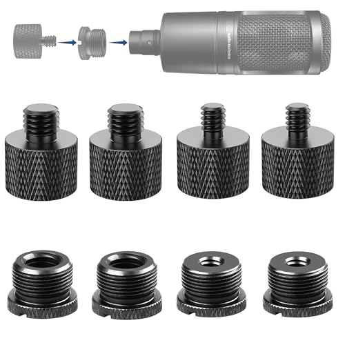 Mic Stand Adapter Set 8 pieces Metal Microphone Stand Screw Thread Adapter 5/8 Female to 3/8 Male 3/8 Female to 5/8 Male 5/8 Female to 1/4 Male 1/4 Female to 5/8 Male Tripod Adapter ADP02 Black - color: Black