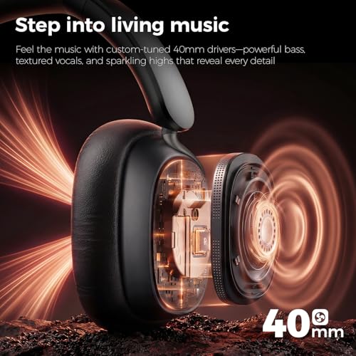 havit 132H Playtime Noise Cancelling Headphones, Over Ear Wireless Bluetooth Headphones with Hybrid ANC, Fast Charge, Dual Device Connection, Foldable Design with Mic for Travel, Work & Office