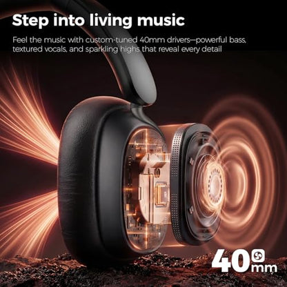 havit 132H Playtime Noise Cancelling Headphones, Over Ear Wireless Bluetooth Headphones with Hybrid ANC, Fast Charge, Dual Device Connection, Foldable Design with Mic for Travel, Work & Office