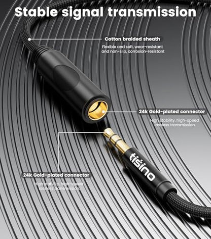 Tisino 1/4 to 3.5mm Adapter, 1/4" Female to 1/8" Male Stereo Audio Adapter for Headphone, Amplifiers, Guitar, Amp etc. - 1ft/30cm | 3.5mm to 6.35mm Headphone Jack Converter for Amp/Guitar/Speaker/Mixing Console, Gold-Plated TRS Audio Extension Adapter - s