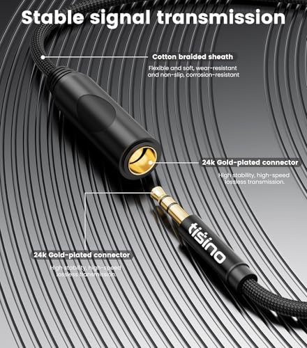 Tisino Female 1/4" to 3.5mm Male Stereo Audio Adapter Cable, 10ft/3m | 3.5mm Male to 1/4" Female TRS Stereo Jack Adapter for Headphones/Guitar/Piano/Amplifiers, Gold-Plated Shielded Cable - size: 10 feet