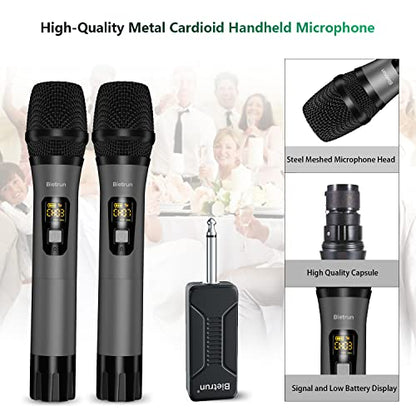 Bietrun UHF Wireless Microphone with 1/4'' Plug Rechargeable Receiver - color: Grey