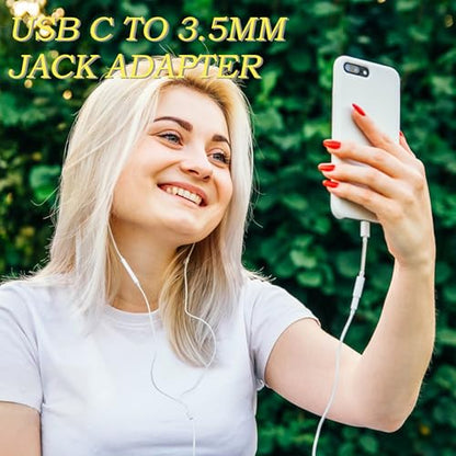 BlingKingdom USB C to 3.5 mm Headphone Jack Adapter, Type C to Aux Audio Braided Cable Connector Adaptor Compatible with iPhone 15/16 Series, Samsung Galaxy S24 S23 S22 21Ultra, iPad Pro, MacBook