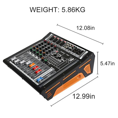 Audio Mixer 4 Channel, DJ Mixer with Power Amplifier, Audio Sound Card with 48V Phantom Power, Usb Audio Interface, Sounds Mixer Board with 99 DSP FX Reverb Delay Effect for Streaming