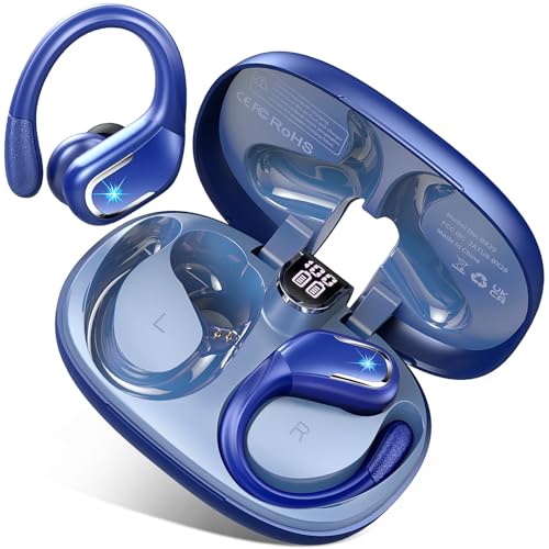 Ltinist Wireless Earbuds, 75hrs Bluetooth 5.4 Headphone Sport, Bluetooth Earbuds Deep Bass Over Ear Buds with Earhooks, ENC Noise Cancelling Earphone Mic, IP7 Waterproof for Workout/Running/Gym Blue - color: Dark blue