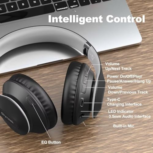 Wireless Bluetooth Headphones Over Ear V6.0 HiFi Stereo with Mic | 65H Playtime 6EQ Modes Foldable Bluetooth Headset with Microphone for Travel Smartphone Computer Laptop Grey - color: Grey