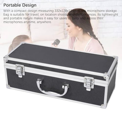 Asixxsix Hard Shell Carrying Case for Wireless Microphone Systems, Portable Equipment Storage Case, Aluminum Alloy Sturdy Build, EVA Foam Interior, IP67 Rain Proof