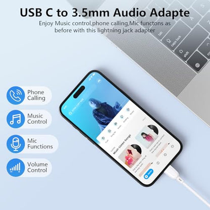 USB C iPhone16 Headphone Jack Adapter,USBC to 3.5MM Headphone Audio Adapter - color: White