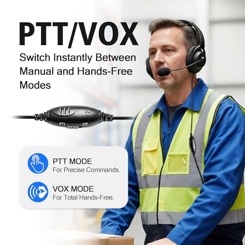 2 Way Radio Headphones with Mic Ham Radio Intercom Ptt Headset Boom Microphone Headband Earpiece Earmuffs for Baofeng Kenwood Retevis 2pin Walkie Talkies(Binaural)