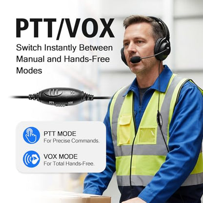 2 Way Radio Headphones with Mic Ham Radio Intercom Ptt Headset Boom Microphone Headband Earpiece Earmuffs for Baofeng Kenwood Retevis 2pin Walkie Talkies(Binaural)