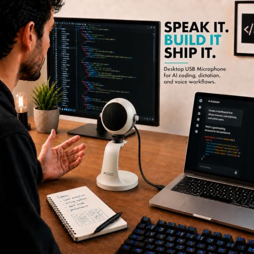 Movo WebMic USB Dictation Microphone in White – Cardioid for Vibe Coding - color: Pearl White