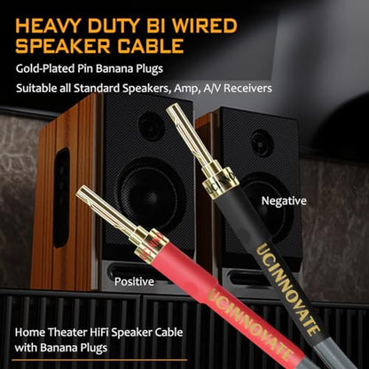 UCINNOVATE Heavy Duty Bi-Wired High-End OFC Speaker Cable 12AWG, 2 Pack Audiophiles HiFi Cold Welding Speaker Cable with Gold-Plated Pin Banana Plugs for Home Theater Surround Speakers 4m / 13.12FT - style: 2x 4m Bi-Wire Speaker Cable
