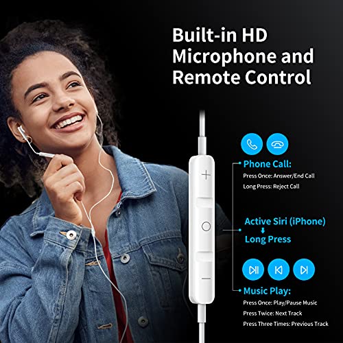 Kimwood Wired Earbuds with Microphone, Wired Earphones in Ear Headphones HiFi Stereo, Powerful Bass and Crystal Clear Audio, Compatible with iPhone, iPad, Android, Computer Most with 3.5mm Jack - color: White, size: regular