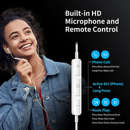 Kimwood Wired Earbuds with Microphone, Wired Earphones in Ear Headphones HiFi Stereo, Powerful Bass and Crystal Clear Audio, Compatible with iPhone, iPad, Android, Computer Most with 3.5mm Jack - color: White, size: regular