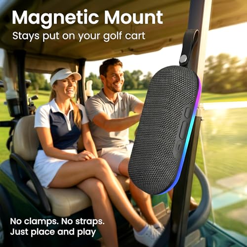 GEARit Golf Cart Speaker, Magnetic Bluetooth Speaker, 16W IPX6 Waterproof | Strong magnet mount + detachable strap, 16W audio, TWS stereo pairing, hands-free mic, RGB lights for golf, camping, pool - size: Golf SoundBrick - 16W