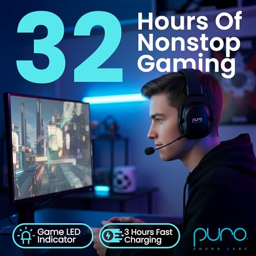 PuroGamer Kids Gaming Headset with Mic, Wireless 85dB Volume Limiting | 2.4GHz low-latency wireless gaming headphones with detachable mic, 32-hour battery, USB-C wired mode and 85dB limit