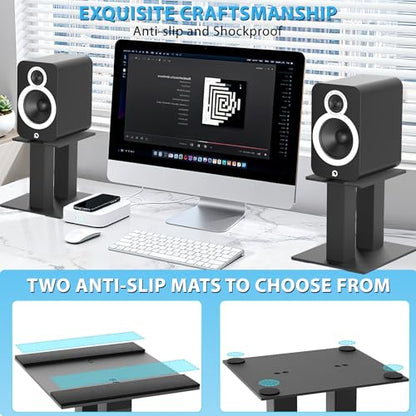 Desktop Speaker Stands 1 Pair for Small/Medium Bookshelf Speakers | Steel Studio Monitor Stands,Medium - size: 7.9"L x 6.5"W x 6"H