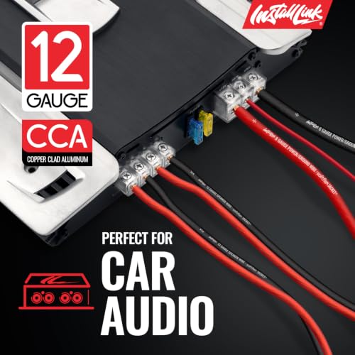 Install Link 12 AWG Gauge Speaker Wire (100 Feet) Car or Home Theater (CCA) | 12/2 Speaker Cable, 2-Conductor, Frosted Red/Black, Easy Strip, Polarity ID, for Car Audio & Home Stereo - color: Frosted Red/Black