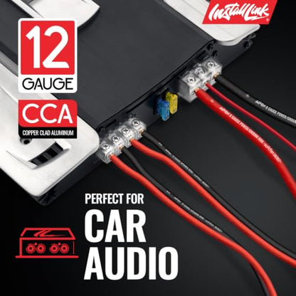 Install Link 12 AWG Gauge Speaker Wire (100 Feet) Car or Home Theater (CCA) | 12/2 Speaker Cable, 2-Conductor, Frosted Red/Black, Easy Strip, Polarity ID, for Car Audio & Home Stereo - color: Frosted Red/Black