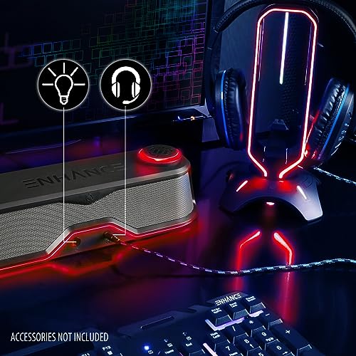 ENHANCE SB1 High Excursion Computer Soundbar - USB Powered Computer Speaker, Under Monitor Speaker with 10W Peak, LED Volume Control Knob, Headset Pass Through, Gaming Soundbar for PC - color: Red