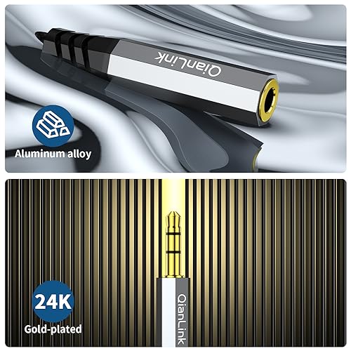 QianLink Headphone Splitter, 3.5mm Male to 2 Female Ports, 1ft/0.30m Extension Cable for PS4, PS5, Xbox, Switch, PC Gaming Headsets, Phone, Tablet & More