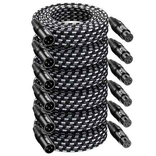 EBXYA XLR Cable 25ft 6 Pack - Braided 3 Pin Balanced Male to Female | XLR Microphone Cable, for Mic Mixer, Speaker, Recording Studio - size: 25 Feet, style: 6 Pack