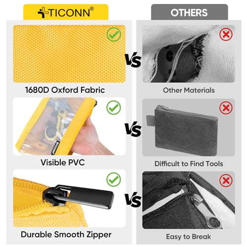 TICONN Tool Pouch, 1680D Oxford Small Tool Bag, Tool Pouches with Zipper, Clear Utility Bag Zipper Pouch for Tool Organizers and Storage (3PK Combo) - size: Clear, 3 Pack Combo