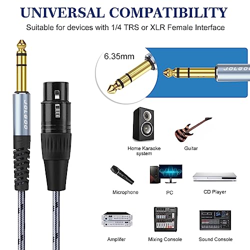 JOLGOO XLR Female to 1/4 Inch 6.35mm TRS Plug Balanced Interconnect Cable, XLR to Quarter inch Cable, 6.6 Feet 2 Pack, for Microphone,Mixer,Guitar,AMP,Speakers - size: 6.6 Feet - 2 Pack, style: XLR Female to 1/4 TRS Male