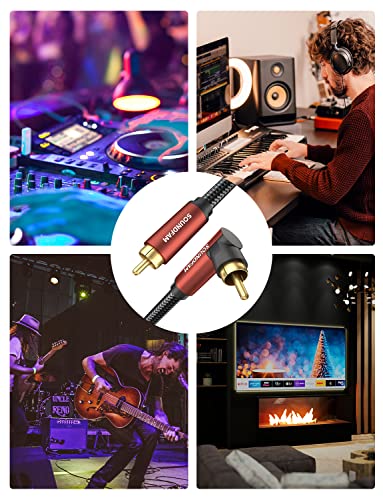 90 Degree Right Angle RCA Subwoofer Cable, Dual Shielded 24K Gold-Plated Coaxial Audio Cable for Home Theater, S/PDIF - [ 6.6ft/2M, Red, 1 x 90° RCA Plug ] - color: 1 x 90° RCA Plug, size: 6.6ft/2M