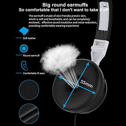 Foldable HiFi Audio Bass Wired Headset Gaming Headphone Over Ear Stereo Wired Headphones for 3.5mm Phone/Tablet Black - color: Black