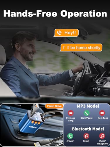 Bluetooth Car Adapter with Retractable Charger,[Upgrade] Bluetooth 5.4 FM Transmitter for Cars, 4 in 1 Fast Car Charger 69W, Handsfree Call, 2*Retractable Cable for iPhone 17/16/15/14, Galaxy-Blue - color: Blue