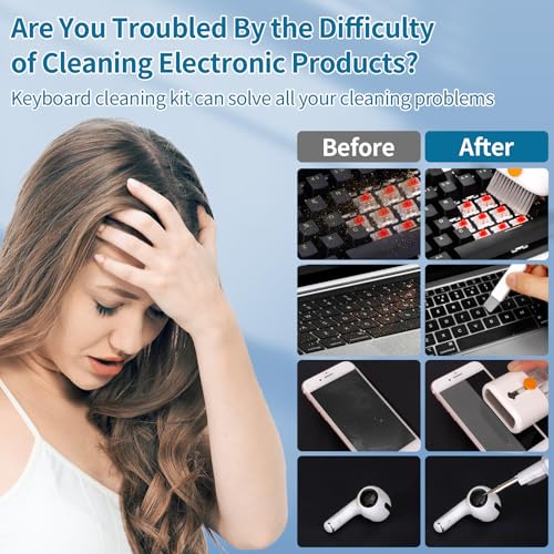 Keyboard Cleaner, Multi-Function Cleaning Kit for MacBook, Laptop, Computer | Includes Screen Spray, Microfiber Wipe, Tech Brush, Works on Airpod, Tablets, Earbuds, Pc Accessories, Electronic Screen - color: Bright White