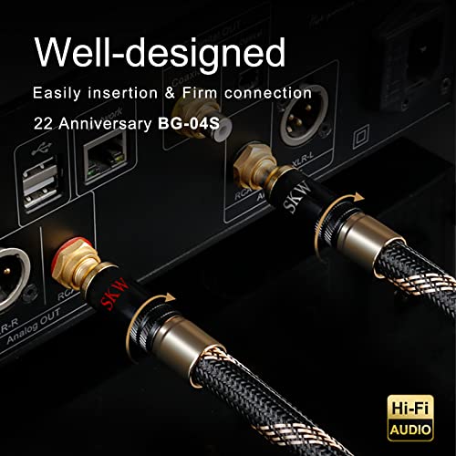 SKW Audiophile Series 1.6ft/0.5m Locking 2RCA Cable, Secure-Fit Connection | Heavy-duty 10mm noise-damping jacket, 24K gold-plated locking plugs, low-loss signal path, high-end turntables and preamps - color: Black-lock, size: 1.6ft (0.5m)
