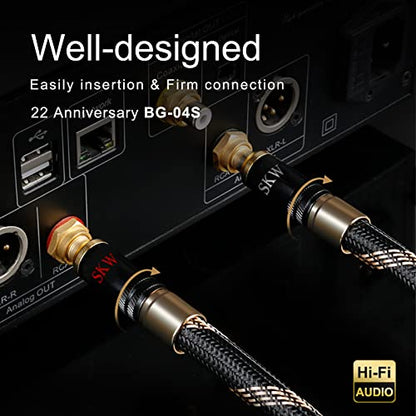 SKW Audiophile Series 1.6ft/0.5m Locking 2RCA Cable, Secure-Fit Connection | Heavy-duty 10mm noise-damping jacket, 24K gold-plated locking plugs, low-loss signal path, high-end turntables and preamps - color: Black-lock, size: 1.6ft (0.5m)