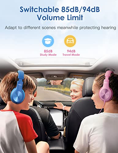 Nabevi Kids Headphones with Microphone, Over-Ear Headphones for Kids with Sharing Function, 85dB/94dB Safe Volume Limit, Wired Headphone for Children, Kid Headset for School, Study, Travel, Pink - color: Pink