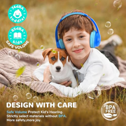 iClever BTH18 Kids Bluetooth Headphones LED Lights for Toddler Boys Girls | SafeSound Tech, 43H Playtime Stereo Sound, USB C Charging AUX Cable, Over Ear Kids Headphones Wireless for iPad/Tablet/Travel - color: B-Blue