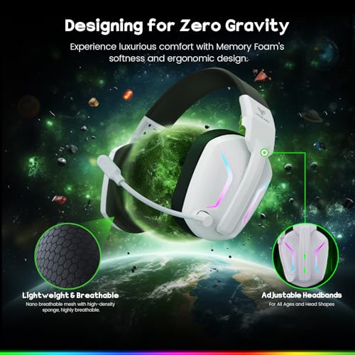 WESEARY Wireless Gaming Headset for PC, PS5, PS4, Switch, Mac, 2.4GHz Wireless Gaming Headphones with ENC Noise Canceling Microphone, Bluetooth 5.4, Cool Lighting, 50H Battery, 50mm Drivers