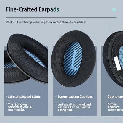 Fabric Comfort Replacement Ear Pads for Bose QuietComfort 35 / QC35 II – Fits QC45 QC25 QC2 QC15 AE2 AE2i AE2w SoundLink & SoundTrue (S1 Style) - color: MR Dark Black & Blue