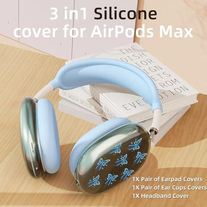 Cute Blue Cherry Floral Clear Case for Airpods Max Headphones Lovely Flower Soft TPU Ear Cups Cover Anti-Scratch Silicone Ear Pad Protective Case 53 Headband Cover for Apple Airpods Max - color: Blue cherry 12