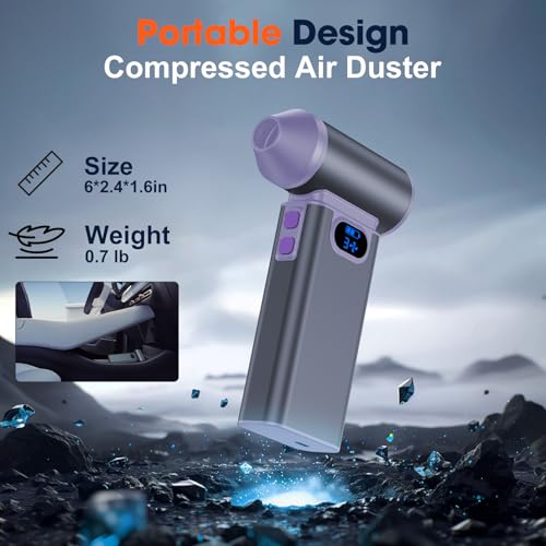 Metal Electric Compressed Air Duster, 300000RPM High Speed Rechargeable Air Blower&Pump for Leaf Blower with Digital Display, 4-Speed Modes-Brushless Motor Mini PC Dust Cleaner with Light(Argent) - color: Argent