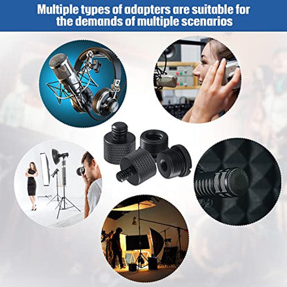 8 Pieces Mic Stand Adapter 5/8 Female to 3/8 Male and 3/8 Female to 5/8 Male, 5/8 Female to 1/4 Male and 1/4 Female to 5/8 Male Screw Thread Adapter Mic Thread Adapter Set for Microphone (Black) - color: Black