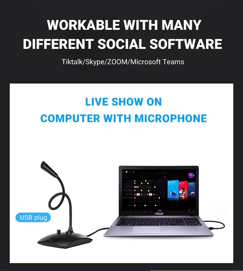 USB Microphone, Desktop Gooseneck Computer Mic with Mute Button & LED Indicator, Volume & Echo Control, Plug & Play for PC Laptop, Compatible with Zoom, Gaming, Meeting, Streaming