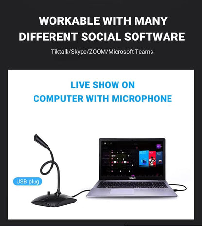 USB Microphone, Desktop Gooseneck Computer Mic with Mute Button & LED Indicator, Volume & Echo Control, Plug & Play for PC Laptop, Compatible with Zoom, Gaming, Meeting, Streaming